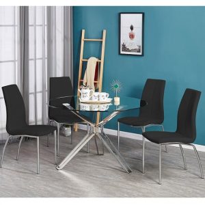 toulouse-clear-glass-dining-table-four-opal-black-chairs