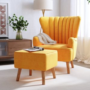 OccasionSuedeFrostedVelvetWingbackArmchairandFootstool