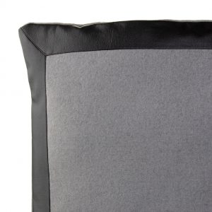 BlackVeganLeatherandFabricCushioncloseup