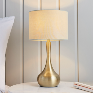 BrassTableLampWithNeutralShade