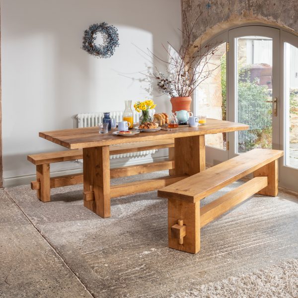DerwentFarmhousediningtableandangledbenchsquare
