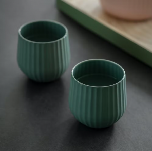 GreenRibbedCeramicTumbler-Setof201
